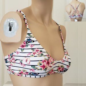Swimwear Blue Kiss Strappy Bralette Top SZ M White Multicolor